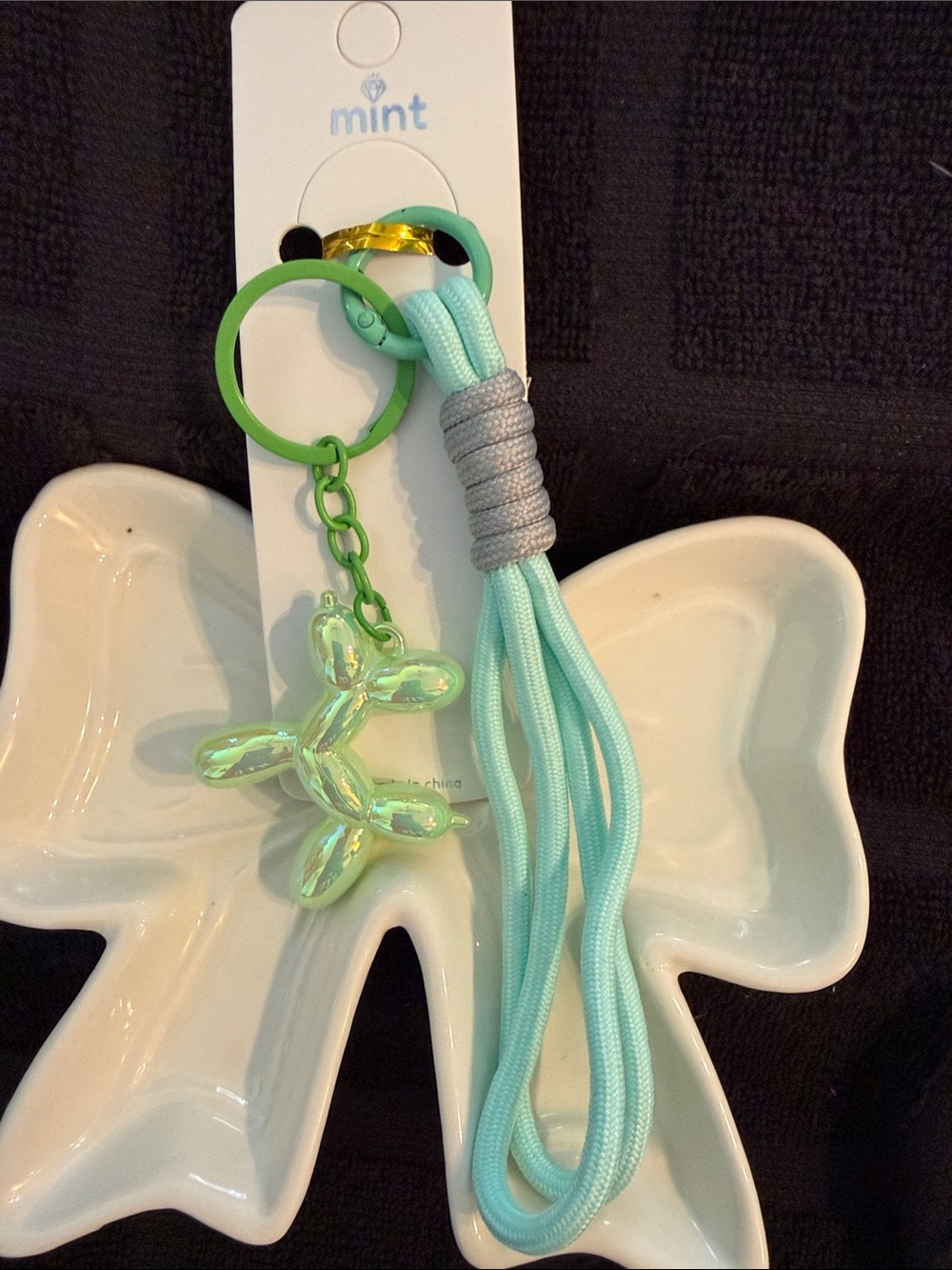 Mint Iridescent Balloon Dog Keychain with Mint Tassel